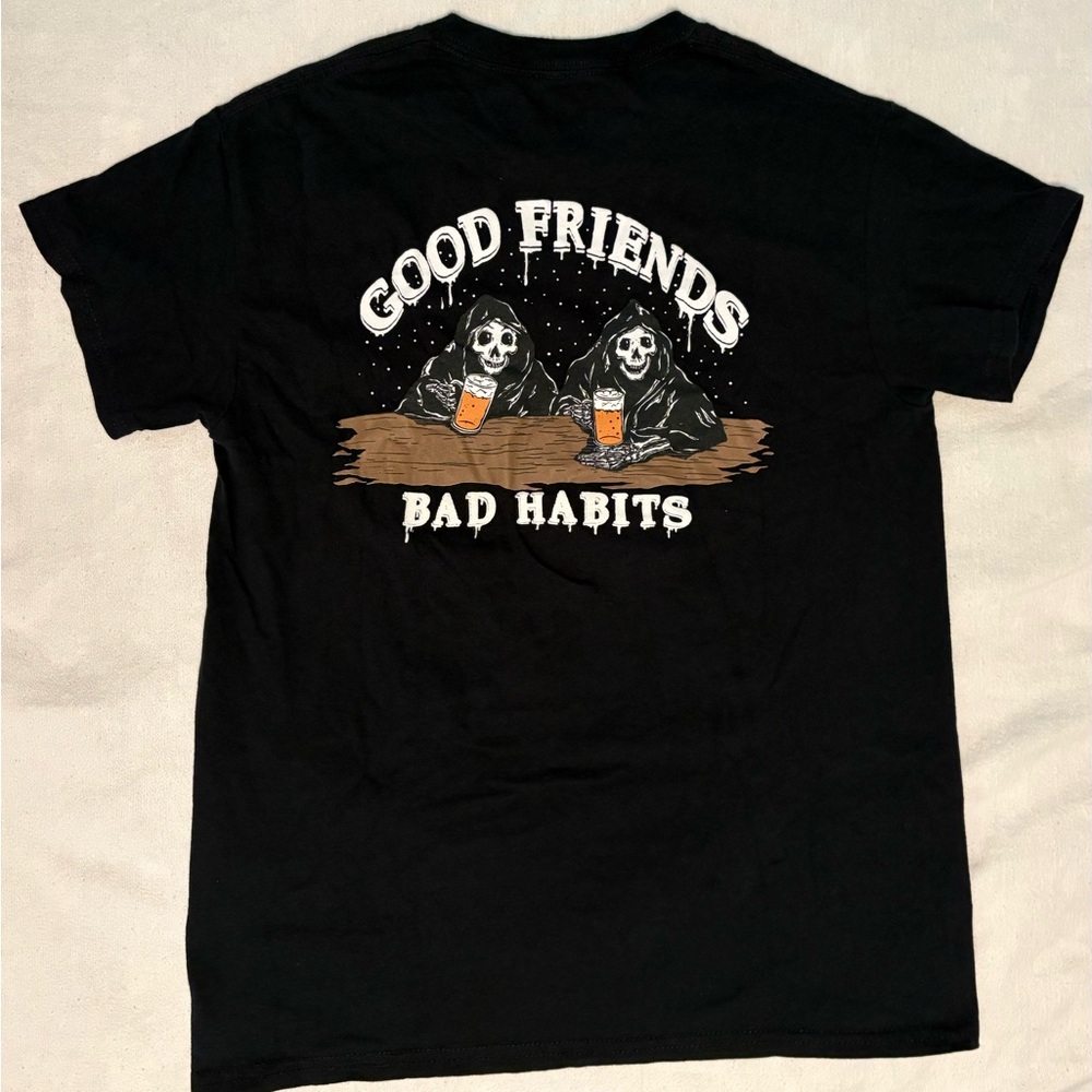 Fresh Vibes Good Friends Bad Habits T-Shirt - Small - Scythe Reaper Beer